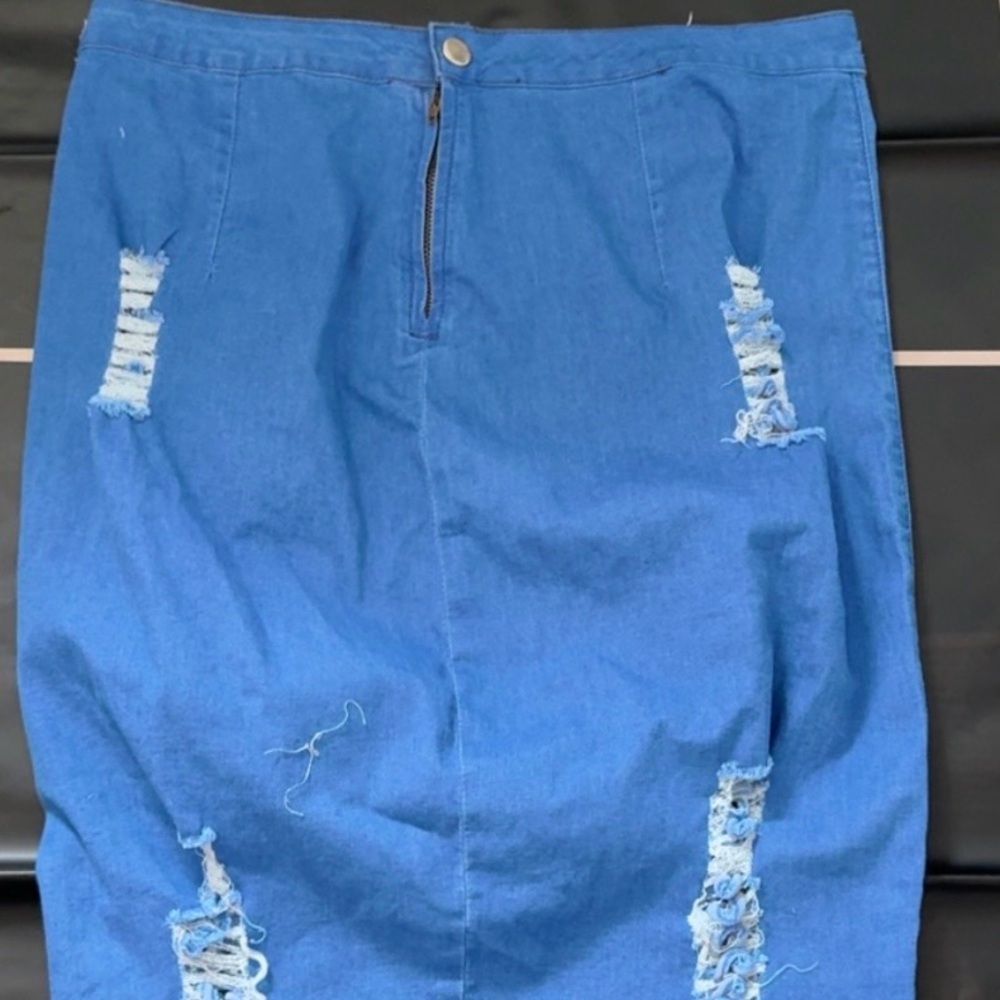 Stylish Blue Distressed Pencil Skirt